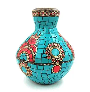 AMIDE BY AD .COM; THINK BIG Unbreakable Decorative Table Flower Vase in Brass Metal with Meenakari Work for Home Decor or Office, 5 Inches