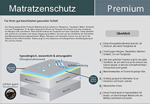 Ebitop Matratzenschoner, Matratzen EBMS90.30, Wasserdichte, Matratzenschoner, Nässeschutz, Matratzen-Spannauflage, Maratzenauflage, Unterlage, wasserdicht, Größe: 90×200+30cm Farbe: Weiß - 5