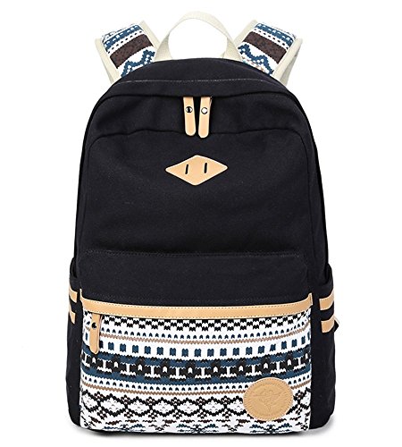 Preisvergleich Produktbild OUMIZHI Fashion Mädchen Schulrucksack Damen Canvas Rucksack Teenager Baumwollstoff Schultasche Daypacks für Universität Outdoor Freizeit Neu Version (Schwarz)