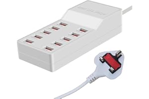 Balabaxer 10 port USB charging station, multi port charging station, suitable for smartphones, tablets, and other USB devices (white)