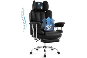 IWMH Leder-Bürostuhl mit Fußstütze und Armlehnen,Chefsessel mit Lendenwirbelstütze und hoher Rückenlehne, Ergonomischer Schreibtischstuhl mit anhebbarer Kopfstütze und Seitenflügeln (Schwarz)