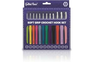 The Quilted Bear Crochet Hooks Set - 12 Piece Ergonomic Soft Grip Silicone Rubber Handle Crochet Hook Set Knitting Accessories (2mm, 2.5mm, 3mm, 3.5mm, 4mm, 4.5mm, 5mm, 5.5mm, 6mm, 6.5mm, 7mm & 8mm)