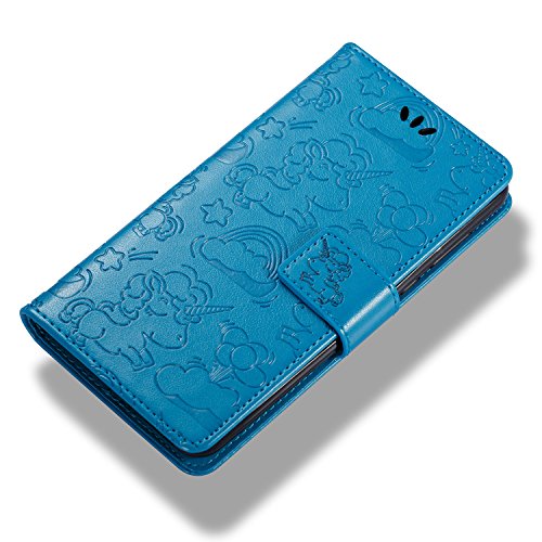 Custodia Huawei Y5 2017, Cover Huawei Nova Young, RosyHeart Portafoglio Protettiva in pelle per Huawei Y5 2017 /Huawei Nova Young /Huawei Y5 III Retro Nube Cavallo Modello Stampata Design Bookstyle Flip Cover Stand Case - Blu