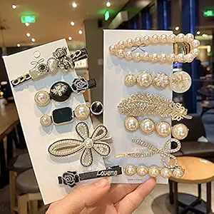 Glamifirsto 11 piece Hair Clips Set, Metal Hair Barrettes, Pearl Hair Clips Pins Hairpins Korean Hair Accessories for Women Girls Girlfriend Ladies Thick Long Hair Elegant