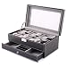 Produktbild Femor Uhrenbox Uhrenkoffer Uhrenkasten Uhrentruhe Uhrenkasten Uhrenschatulle Schaukasten Sammelbox Uhrenvitrine 6/20 Uhren Schwarz (12 Uhrenfächer + 3 Schmuckabteile)