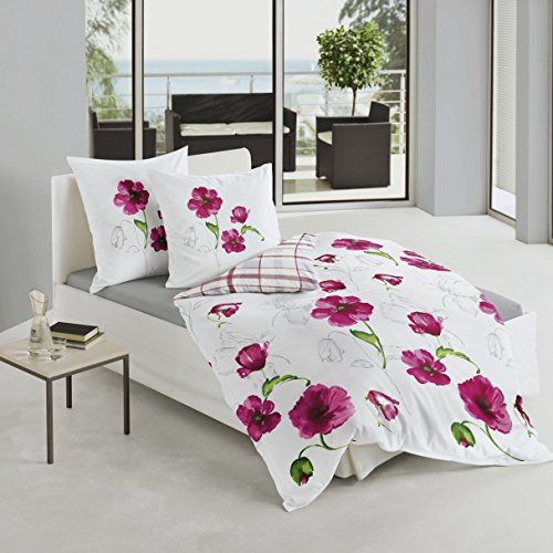 Bierbaum 6404_01 Mako-Satin-Bettwäsche Dessin, 135 x 200 cm und 80 x 80 cm, rosa 01 - 2