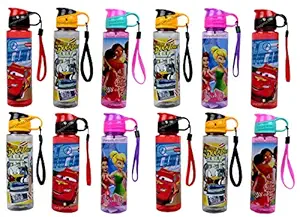 perpetual bliss disney theme water bottle for boys|girls|kids birthday party return gift (pack of 12)-Non toxic plastic,Multi color