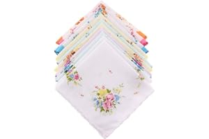 Dorccsi Ladies Handkerchiefs 10pcs Hankies Women Vintage Floral Print Cotton Handkerchief Hanky Bulk Set