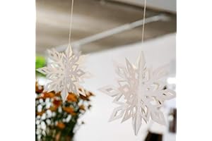 Queta 12 adornos colgantes de copo de nieve, copos de nieve, decoración para el hogar, Navidad, vacaciones, fiestas, cumpleaños, decoración (blanco)