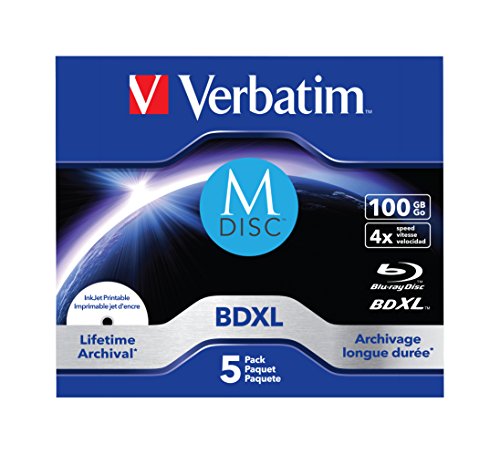 Verbatim 43834 M-DISC BD-R XL 100GB/1-4x Jewelcase Speichermedie Blu-Ray (InkJet Printable, 5 Disc)