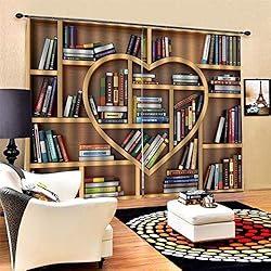 Rideaux d'isolation solides - Bibliothèque d'amour -rideaux à motifs 3D, - Rideaux pare-soleil - Réduction du bruit - Adapté au salon,Chambre à coucher, bureau, enfant,100% polyester 150 x 166 cm