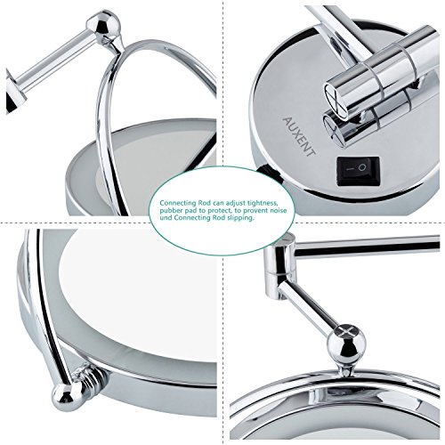 Auxent Kosmetikspiegel mit LED Beleuchtung und 1-/ 5-facher Vergrößerung aus Kristallglas, Edelstahl und Messing, Doppelseitig, Rostfrei, Schminkspiegel Beleuchtet für Badezimmer, Kosmetikstudio, Spa und Hotel - 3