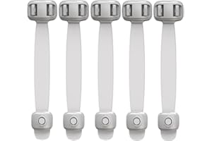 Cerraduras de Seguridad para Niños, CompraFun 5pcs Cierre Seguridad Cajones Bebe, para Gabinetes, Cajones, Cocina, Puertas y Ventanas, Frigorífico, Extra Fuerte 3M Adhesivo, Blanco