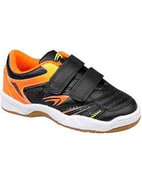 GIBRA® Kinder Sportschuhe für die Turnhalle, mit Klettverschluss, schwarz/orange, Gr. 25-36