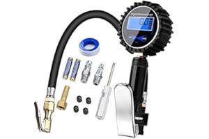 JOODYYOO Numérique Manomètre Pneu, Joody Haute Précis Digital Jauge de Pression de Pneus avec Pistolet Gonflage pour La Voiture Moto Vélos, écran LCD 250 PSI, le Raccord Mâle 1/4 "NPT à Connexion Rapide