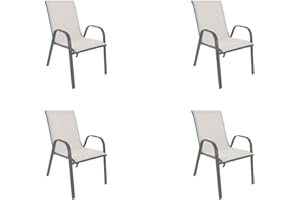 NORDIQ LET'S MAKE HOME NORDIQ - Sillas Jardin Exterior - Silla Terraza Exterior - Pack de 4 Sillas Apilables - Sillones Terraza de Acero Resistente, Cómoda y Durable, Ideal para Balcón, Porche o Piscina - Blanco/Gris