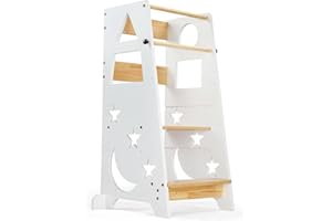 Bonnlo Learning Tower Adjustable Height, Toddler Standing Tower, Montessori Kitchen Helper 40x45x90cm, 3 Levels Adjustable Kids Learning Stool, White