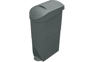WASHROOM HUB Slim Pedal-Operated Feminine Hygiene Bin, 20L Capacity – Space-Saving Nappy/Sanitary Bin for Narrow Bathrooms, Hands-Free Use, Grey