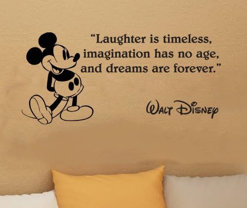 Laughter Is Timeless, Imagination Has No Age And Dreams Are Forever - Mickey Mouse - Walt Disney ... Family Quote.. Inspirational Words.. Vinyl Wall Art Sticker Decal Mural Any Colour Just Message us. 100cm x 50cm Vinyl Wall art Decal Sticker Kids Bedroom BABY NURSERY KITCHEN LIVING ROOM BATHROOM Perfect For Wedding Present....