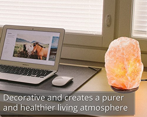 Natural Himalayan Rock Salt Lamp 6-7 lbs with Wood Base, Electric Wire & Bulb by HemingWeigh - 8