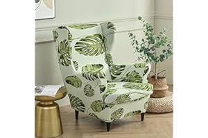 Highdi Funda de Sillón de Orejas Elástica para Strandmon, Funda de Sofá Relax 2 Piezas con Funda de Cojín, Fundas Protector de Butaca para Dormitorio, Recepción, Club (Hoja Verde)
