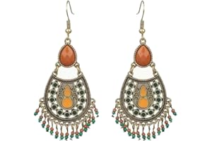 TATA GISÈLE Fantazyjne wiszące kolczyki ze stali, emalii i żywicy, etniczne czeskie, ambule, wisiorki, styl Boheman Gitan Gipsy, biżuteria damska, 7 x 2,5 cm, Unique, Stal nierdzewna, Bez kamieni szlachetnych