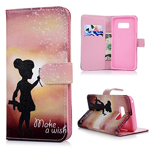 Lanveni S8 Hülle, Handyhülle für Flip Case Cover PU Lederhülle Schutzhülle Magnetverschluss Ledertasche mit Stander Function Brieftasche Card Slot Handy Tasche mit Bunte Gemalt Design für Samsung Galaxy S8 (Blauer Schmetterling)