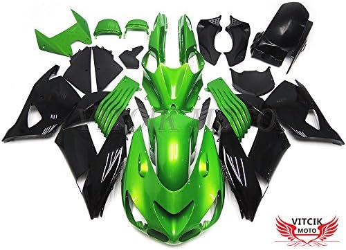 VITCIK (Fairing Kits Fit for ZX14R ZX-14R ZZ-R1400 2006 2007 2008 2009 2010 2011) Plastic ABS Injection Mold Complete Motorcycle Body Aftermarket Bodywork Frame(Green & Black) A023
