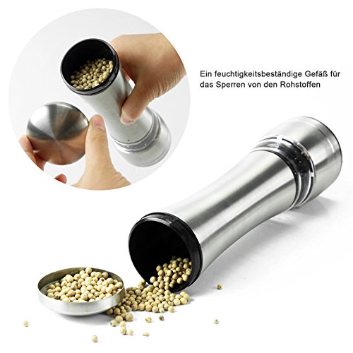 Lavievert Edelstahl klassische und manuelle Salz-und Pfeffermühle,Mühle für Pfeffer,Salz,Chili (Silber) (1er Packung) - 3