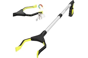 Housolution 32" Faltbar Greifer, 1 Stück Aluminium Greifzange mit Magnetspitzen Drehbar Müllzange Rutschfest Gummigreifer, Langer Greifarm für Senioren Müll Abfallsammlun Garten Nabber Greifen, Gelb