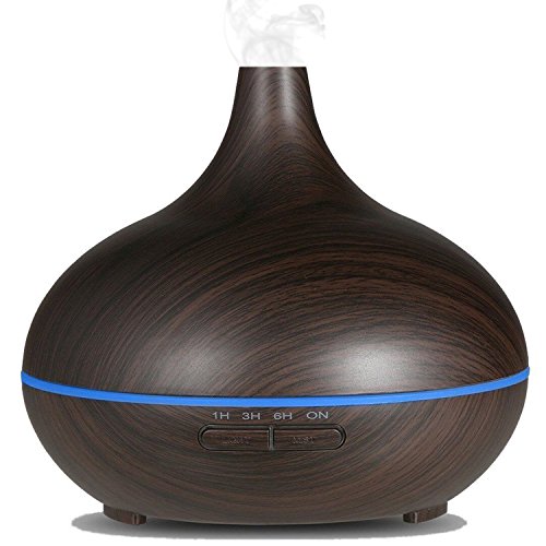 Euph 300ml Aroma Diffuser Ultraschall Luftbefeuchter Humidifier mit LED Farbwechsel,sicher und leise für Yoga Kinderzimmer Schlafzimmer Krankenhaus Toilette Büro usw.-Dunkelbraun