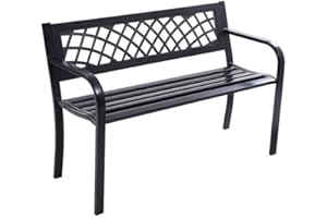 EASYLIFE LIFESTYLE SOLUTIONS Easylife 3-Seater Metal Garden Bench with PVC Lattice Backrest & Cover – Outdoor Furniture with Solid Steel Frame - Weatherproof Garden Storage, H75xW119xD53cm, Black