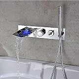 SHAMANDA Wasserfall-Badewannenarmatur Mit Handbrause – Wandmontage In Gebürstetem Gold (L902-3)