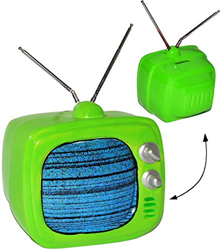 große Spardose - " Fernseher / TV - grün " - stabile Sparbüchse aus Porzellan / Keramik - Fernsehgerät mit Antenne - Flachbildfernseher - Smart - lustig witzig - Geldgeschenk - erste Wohnung - Retro - Bildschirm - Fernsehkasse / Kino Gutschein - Sparschwein - Kinderspardose / Flachbildschirm Design - Smart Flat - Screen - Monitor