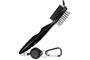 GROIFY Golf Club Cleaning Brush and Groove Cleaner with Retractable Clip, Golf Cleaning Tools, Extends 2 ft Brass, Ergonomic Design, Easily Attaches to Golf Bag