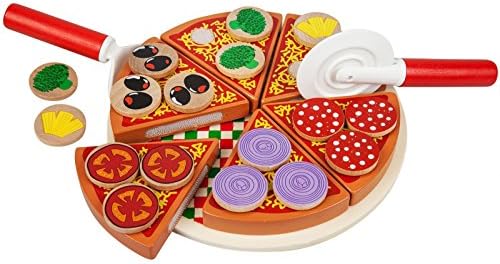 Childrens Wooden Pizza Slices &amp; Toppings Food Toy Set Pretend Kitchen Play