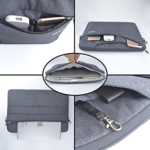 Laptop Notebook Schultertasche, EKOOS 3 Way Business Aktenkoffer Tasche Hülle Sleeve Einfache Stil Wasserdichte Nylon Stoff Notebook Sleeve für Macbook Air / Pro Retina, Microsoft Surface Pro 4/3, Ultrabook, Netbook (15.6, Grau) - 6