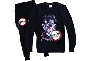 Yumenam Bambini Tute 2 Pezzi Felpa e Pantaloni Sportswear Tanjirou Nezuko Stampato Girocollo Casual Streetwear Pullover Tops + Pantaloni da Jogging Abbigliamento Sportivo