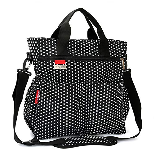 Preisvergleich Produktbild Große Wickeltasche wasserdicht mit Wickelunterlage und Iso Thermo Flaschenwärmer Wickeltasche Set für Unterwegs (Welle Schwarz)