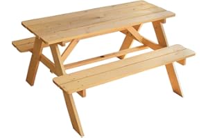 Fun House | Table Pique-Nique en Bois en Pin Naturel pour Enfant | H53 x L95 x P75 Cm | Emplacement Parasol Intégré | Mobilier Jardin Extérieur | Montage Facile | Idée Cadeau Plen Air Dès 3 Ans