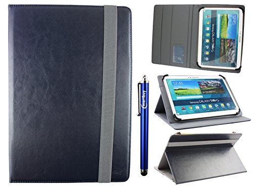 emartbuy Folio Étui Coque Portefeuille Universel 10-11 Pouces Bleu Nuit Multi-Angle avec Fentes pour Cartes, Elastique Gris & Stylet, Convenant Aux Modèles Listés Ci-Dessous
