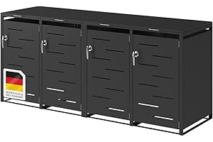 STEELSØN Diorus Mülltonnenbox 4er bis 240L abschließbar – Hochwertige Mülltonnenverkleidung für 4 Tonnen – Müllbox Stahl – Müllcontainer Schwarz - Mülltonnen Box wetterfest – Gerätebox mit Schloss