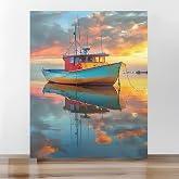Sayılarla Boyama Tuval Seti Fır&ccedil;a Boya Dahil (&Ccedil;ıtalı) 40X50 cm -Balık&ccedil;ı Teknesi