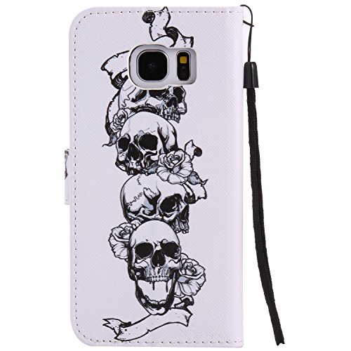 Feeltech Samsung Galaxy S7 Edge Hülle PU-Leder und Brieftasche Bunte Muster Fall mit Magnetverschluss, Hybrid-Kickstand mit Stand-Funktion, schlagen Sie schützende weiche TPU Stoßstangenabdeckung und Kreditkartenhalter für Samsung Galaxy S7 Edge Handgelenk Bügel-Buch-Art-Geldbeutel-Tasche mit 2 In 1 Berühren Sie Stift – Schädel - 3