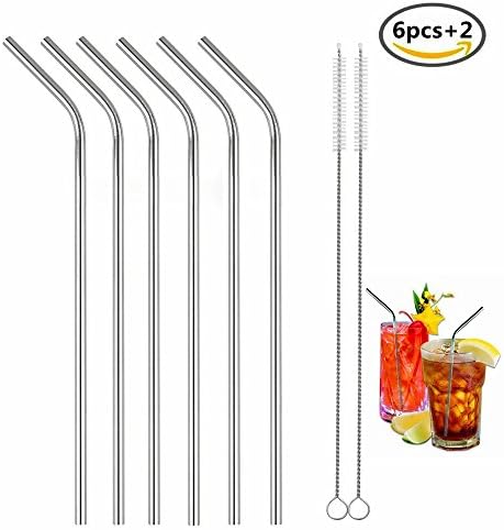 6 - PACK Stainless Steel Straws Eco-friendly Reusable Drinking Straw with 2 Cleansing Brushes- for 20oz YETI, RTIC and other Tumbler Rambler Use Mason Cups Mug Cups Accessories