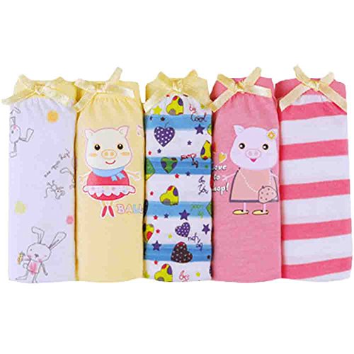 Set of 5 Cartoon Cute Girls Underwears Children Cotton Underwears No Lace(6-7Y)