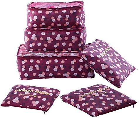 Shopper Joy Nylon 6pc Set Luggage Packing Cubes Storage Bags (Wine Red)