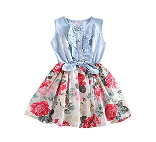 niceEshop(TM) Baby Girl Princess Sleeveless Denim Splice Sun Party Dresses