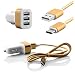 Produktbild USB 3.1 Typ C Auto Ladekabel 2.1A 2.0A 1.0A 3fach USB Ladeadapter 12V Kfz Ladegerät quick charge für Zigarettenanzünder - Nylonkabel für Handys Smartphones Tablets mit USB Typ-C Anschluss in Gold