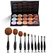 Neverland 10 Pcs Tooth Brush Shape Oval Makeup Brushes Foundation Contour Powder Eyebrow Blush Eyeshadow Brush Set + 15 Colors Concealer